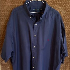 Ralph Lauren Navy Short-Sleeve Button-Down Shirt with Red Polo Logo